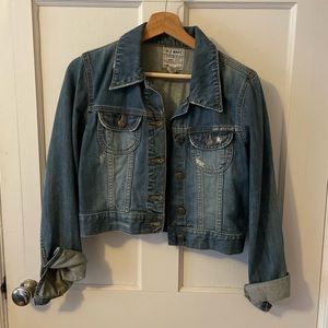 Cropped distressed jean jacket